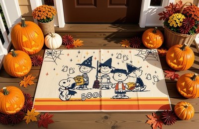 Snoopy Peanuts Gang Halloween Rug Mat Large 26X45 Accent