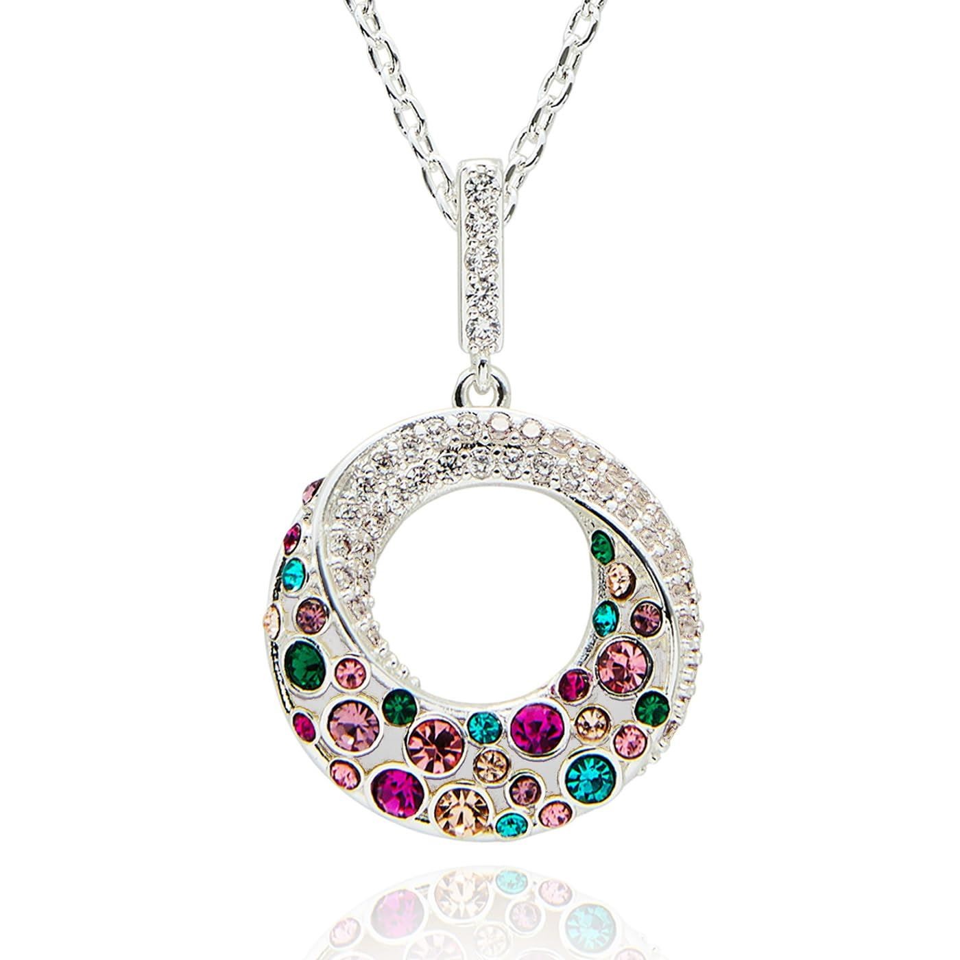Equilibrium Glam Rox Circle Pendant Necklace Silver Plated Multicolour CZ