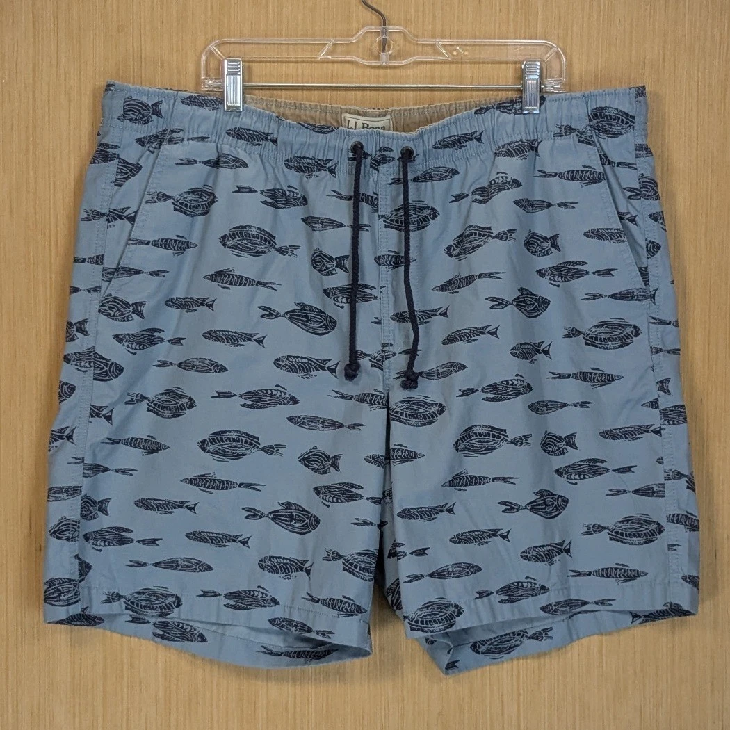 L.L. Bean Classic Fit Dock Shorts 8" Cadet Blue Fish Print Casual Men's XXL