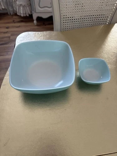 Vintage 1950s Pyrex Turquoise Chip & Dip Square Bowl Set #410 #025 USA Excellent