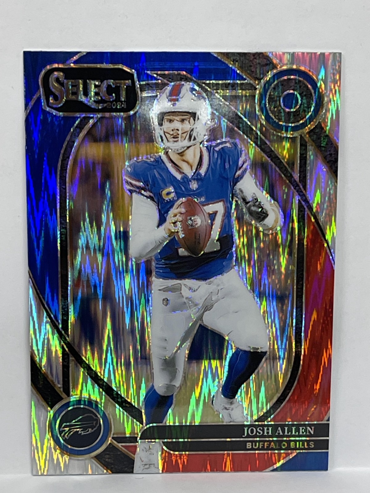 Josh Allen 2024 Panini Select #225 Red & Blue Prizm Shock Buffalo Bills