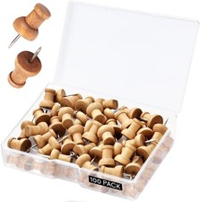 100 Pcs Wooden Push Pins Thumb Tacks for Cork Board Wall Bulletin Board