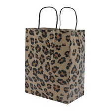 SSWBasics Medium Brown Leopard Print Paper Shopping Bags - Case of 100 - 8 ¼”L