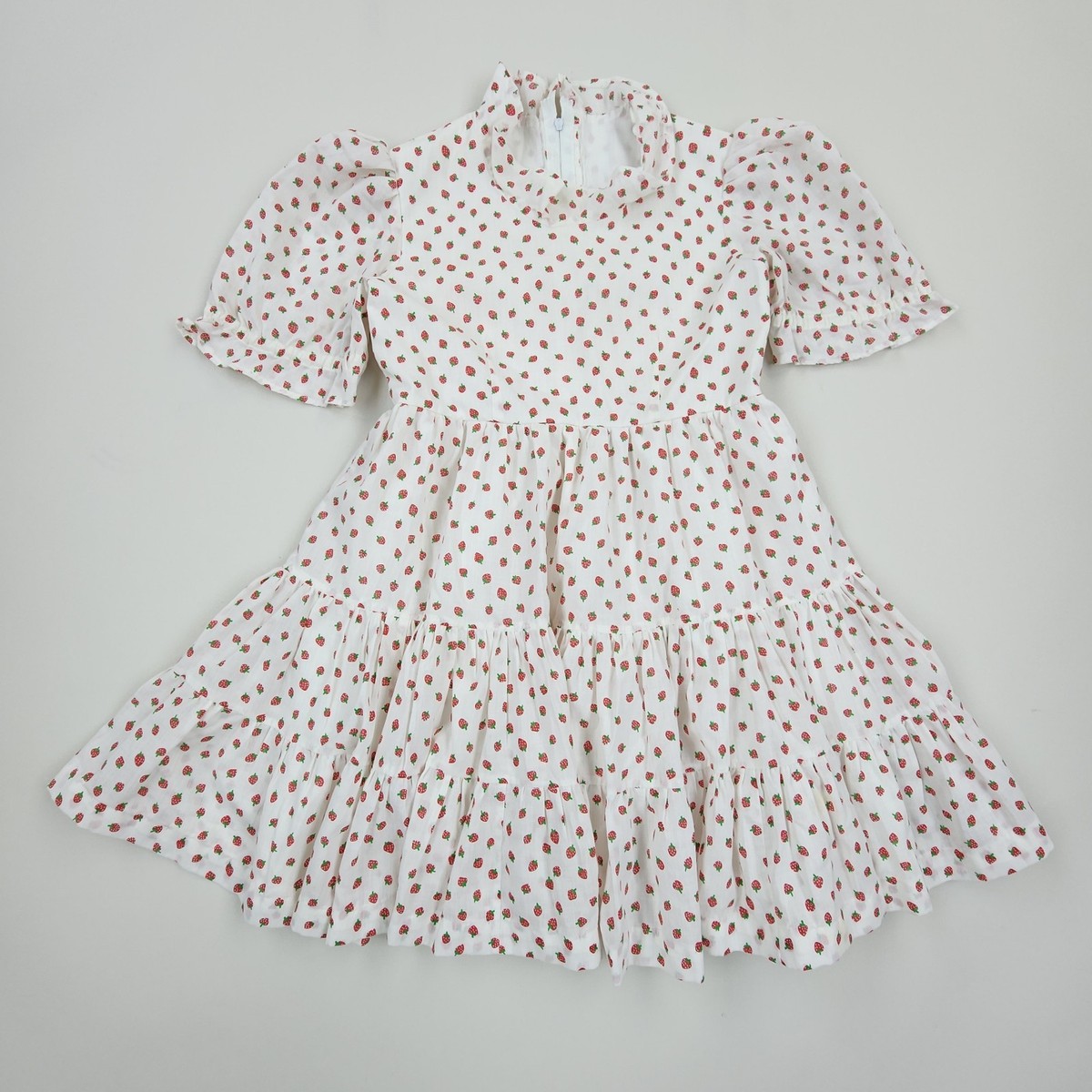 Vtg 70s 80s Girls Ruffle Strawberry Print Cupcake Party Full-Circle Dress