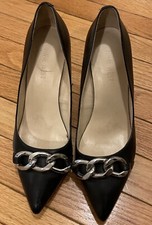 Nine West Black Pointed Toe Heels Silver Chain Stilleto Shoes Size 7.5