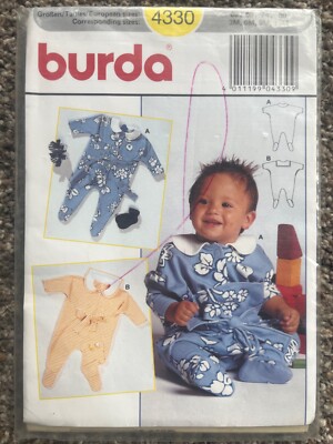 Burda 4330 sleeper patterns romper for newborn, 3M, 6M, 9M, 12M