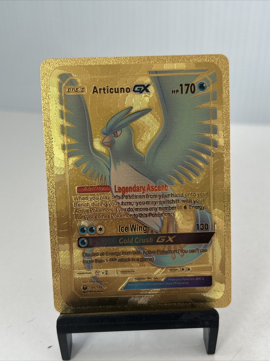 Articuno GX Metal Gold Foil Pokemon Card Fan Art Display Card