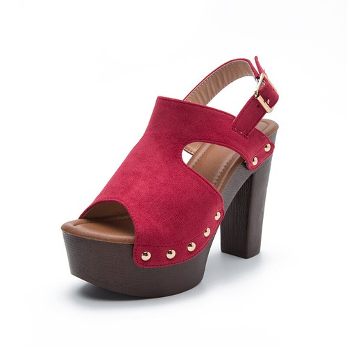 Women High Chunky Heels Peep Toe Platform Sandals Buckle Strap Platform Shoes - Picture 19 of 28