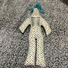 Dammit Doll Multicolor Polka Dot Blue Hair Pink Eyes 13 inches Tall Dammit Tag