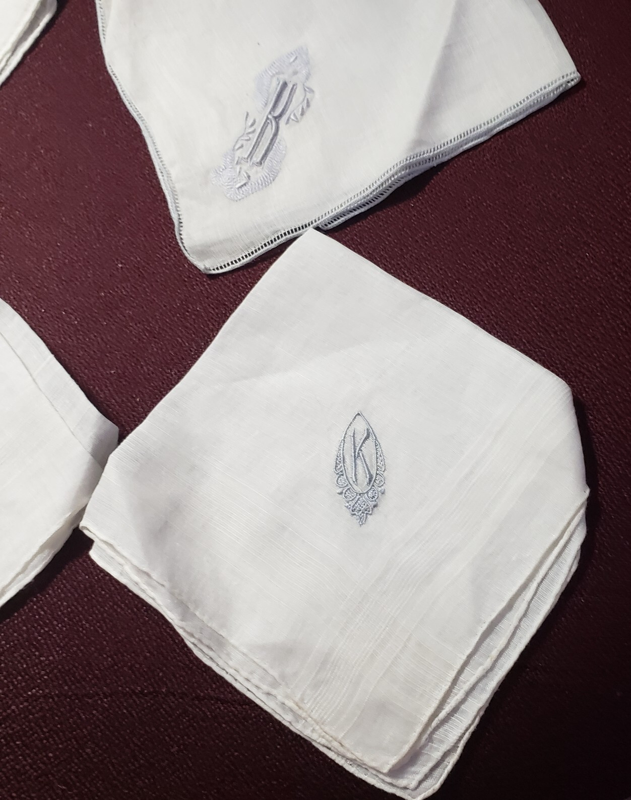 Embroidered Monogram Initial 4 Handkerchiefs Hank… - image 10
