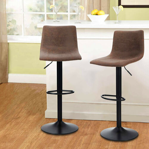 Swivel Bar Stools Set Of 2 Adjustable, Brown Leather Swivel Counter Height Stools