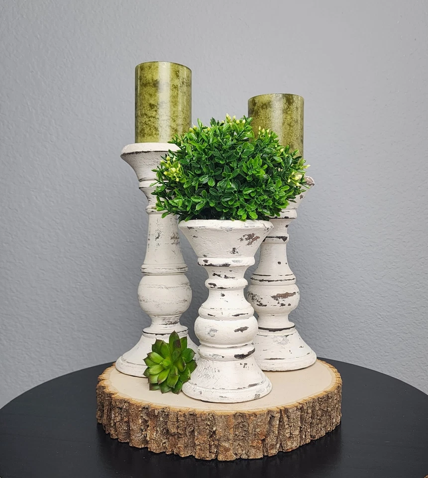 Milk Maids Candle Holders - Shabby Chic White Set of 3 - Image 4 of 4