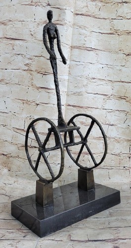 Handcrafted Cubist Modern Chariot with Female Rider Bronze Sculpture Artwork - Picture 3 of 10