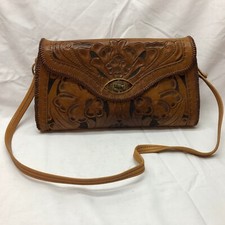 Vintage Tooled Leather Purse Bag Carved Handbag Western Equestrian 1950's