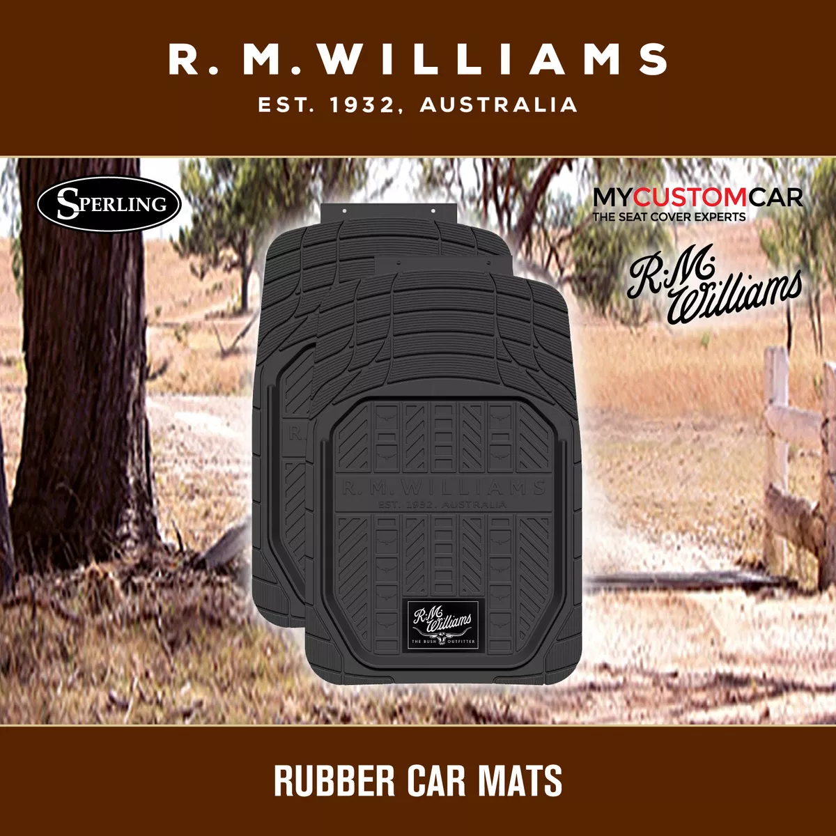 R.M.Williams RMW Heavy Duty Rubber Car Floor Mats Black Front Pair