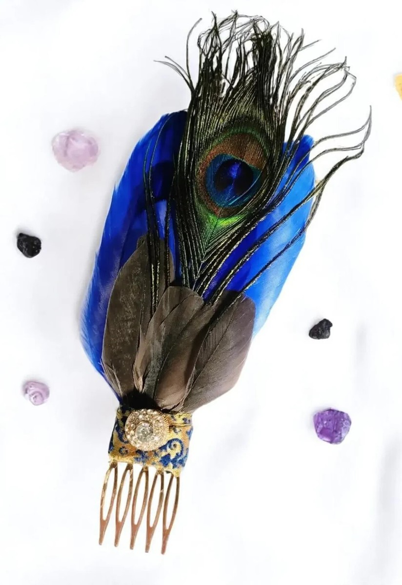 Stunning feather hairpiece Amazon.com : Comidox Hair Clip, Cute Peacock Feather with  main image 2