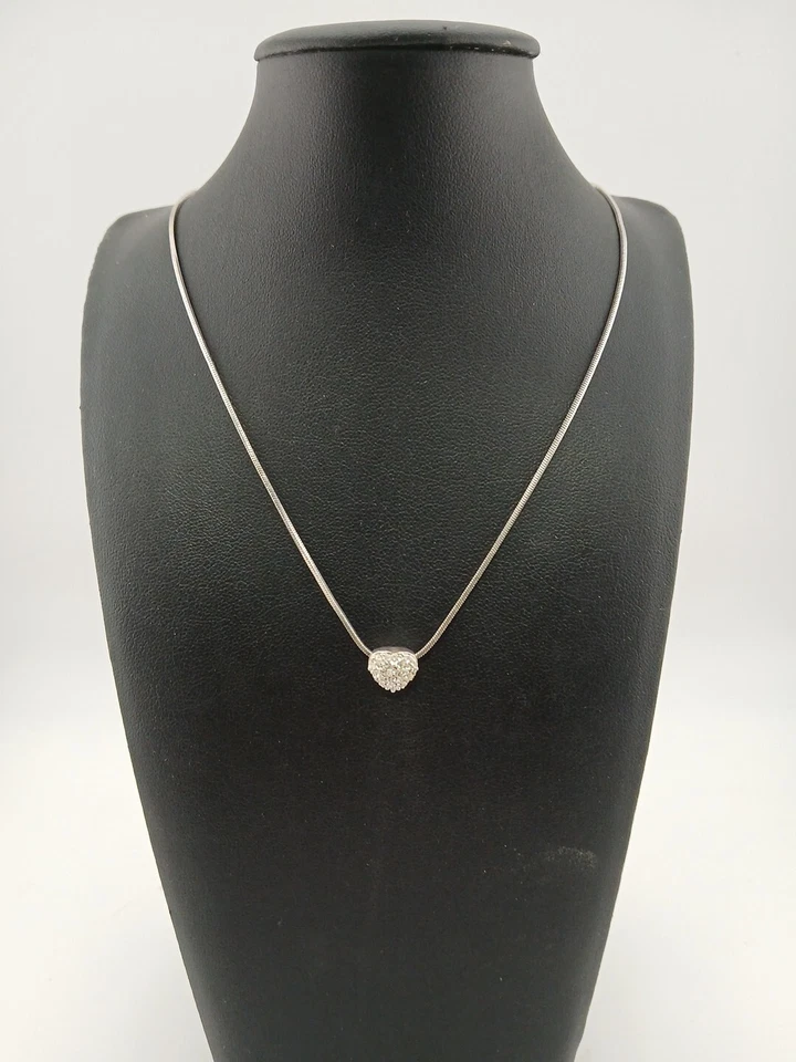 PREMIER DESIGNS Collar Colgante Corazón Hinchado Cristales Pavé Tono Plata Vintage Foto 2 de 4