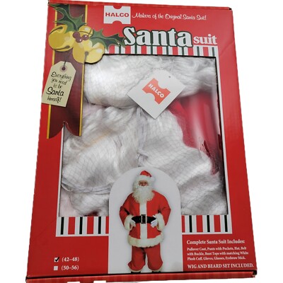 HALCO Plush Santa Suit Claus Costume Christmas Adult 42-48 Complete Never Worn