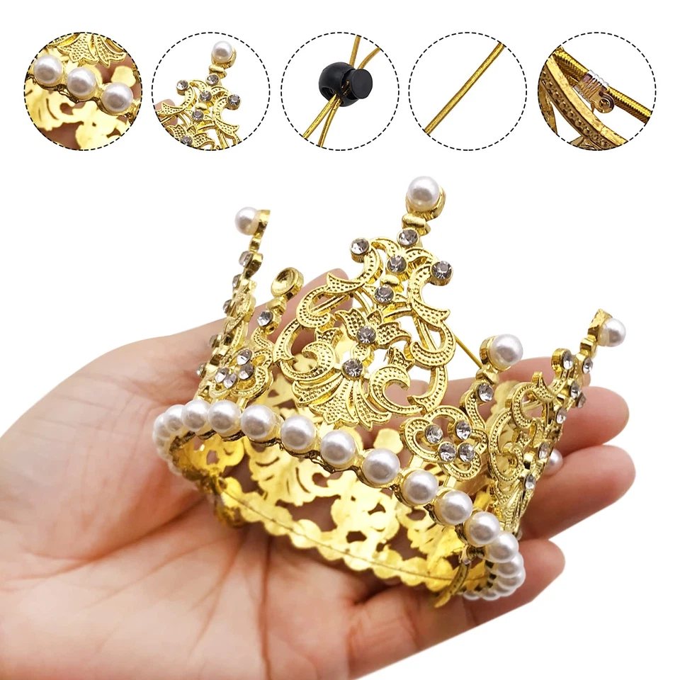 2 PCS Medium Dog Crown Headband Faux Pearl Rhinestone Birthday/Wedding Silver - Image 3 of 4