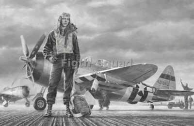 WW2 Picture Photo WW2 USAF Fighter Pilot by His Plane Picture BW 5833