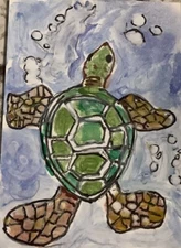 aceo original painting Sea Turtle ATC OOAK  2.5x3.5” Watercolor