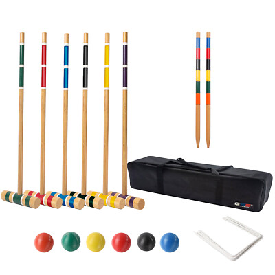 6-Player Complete Croquet Set w/Case. Back Yard Lawn Game. 30'' or 36'' Mallets