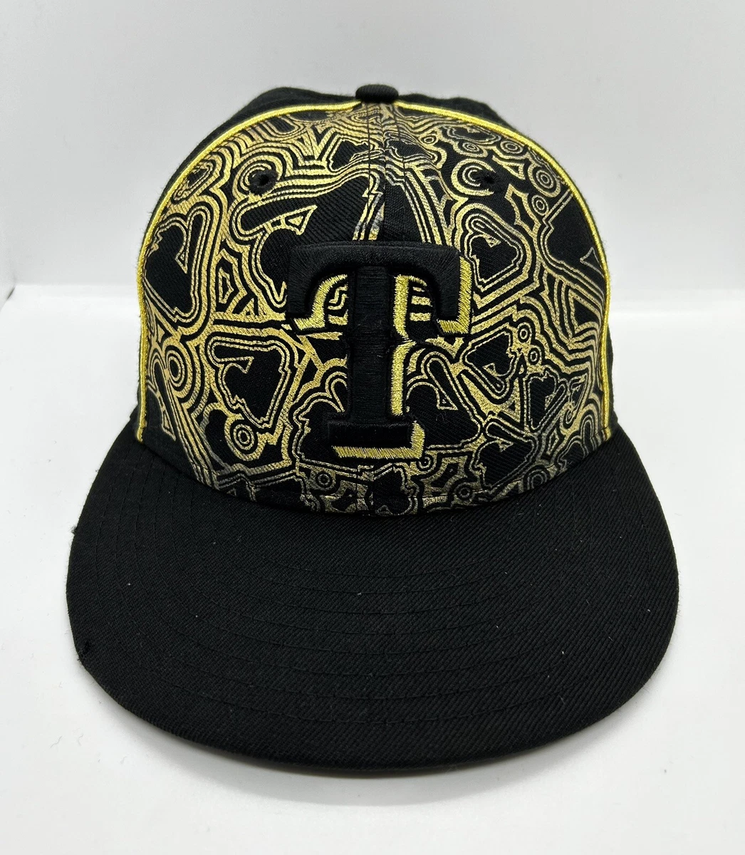 MLB Texas Rangers Cap Hat Men Fitted 6 7 8 Unique Black Gold Design New Era Wool