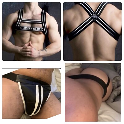 LOCKER GEAR Set of Men Harness and Real Leather Jockstrap Zipper Fetish Size Med