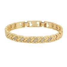 Beautiful 14K Gold Plated Crystal Clear Snake Link Chain Bracelet. 8mm W