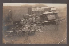 Avoca IOWA RPPC 1907 TRAIN WRECK Railroad ENGINE TIPPED Harlan Engine nr Walnut