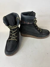 coolway Black Leather & Plaid Lace Up High top Ankle Boots US 9 EU 40