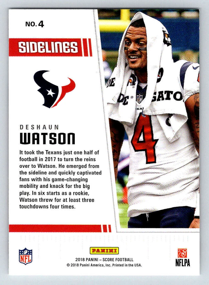 2018 Score Sidelines #4 Deshaun Watson (ref 200305) - Image 2 of 2