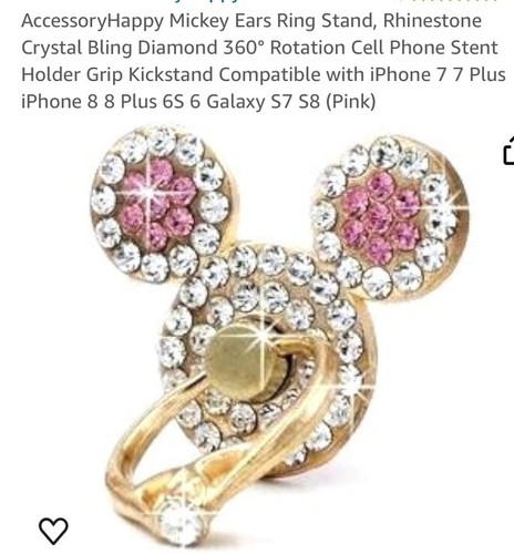 Disney Mickey Ears Cell Phone Ring Stand ~ Rose Gold Tone & Pink Faux Gems NEW - Photo 5 sur 6