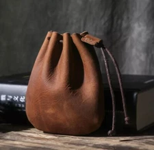 Genuine Cow Leather Coin Pouch Wallet Drawstring Coin Bag Mini Coin Purse 