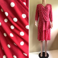 1X Plus Dress Retro 30s Robbie Bee Poly Knit Red White Dots Asym Hem Cross Top