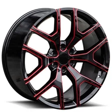 22x9"GMC Sierra Wheels 288 Gloss Black with Red Accents OEM Replica Rims (A01)