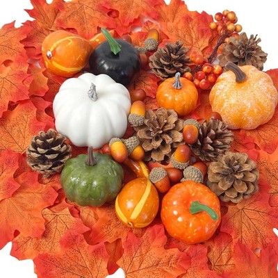 Yur 160Pcs Artificial Pumpkins Decorats, Halloween Thanksgiving