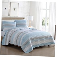 Coralinn Striped 3-Piece Quilt Set, Lightweight, All-Seasons King Blue Gray