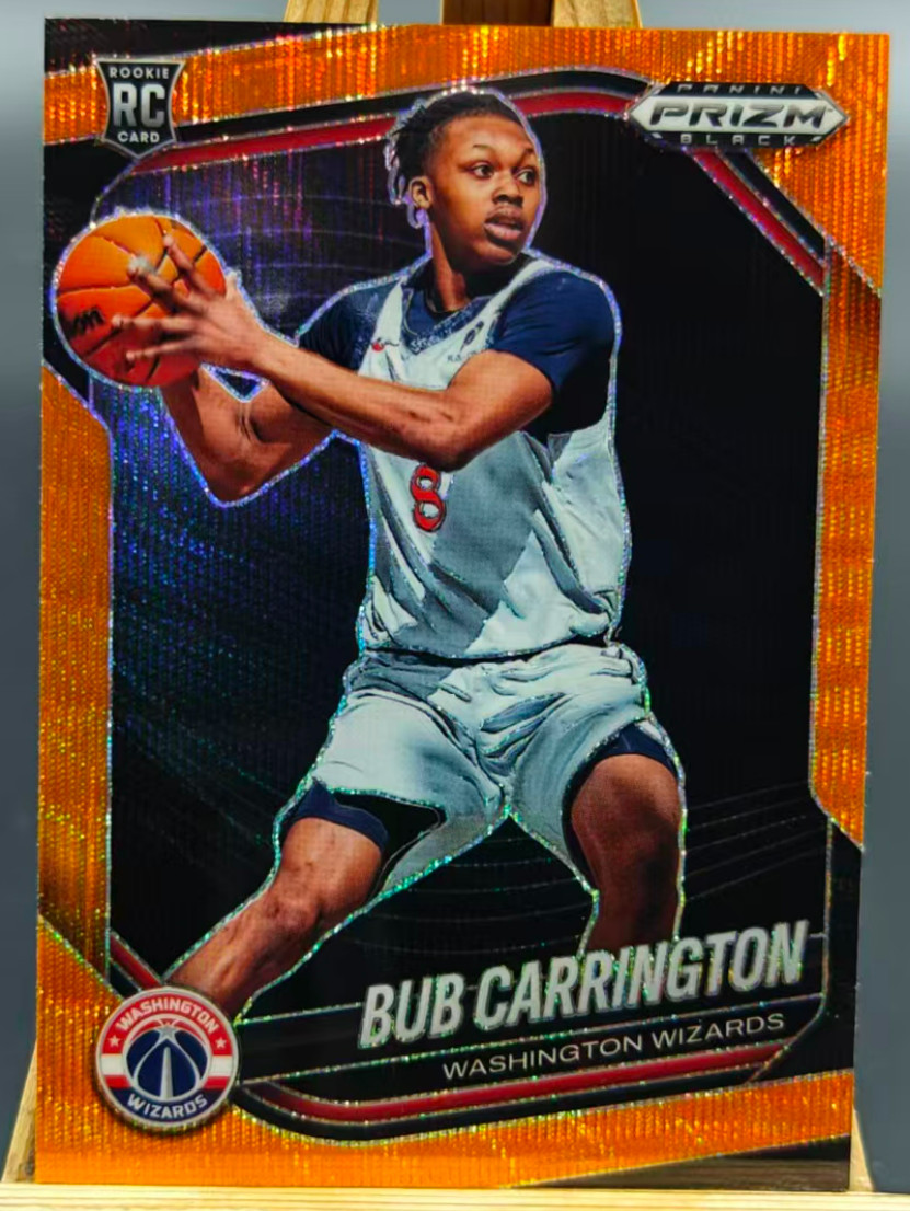 Bub Carrington 2024-25 Panini Prizm Black 14/60 Orange Wave RC Wizards #92