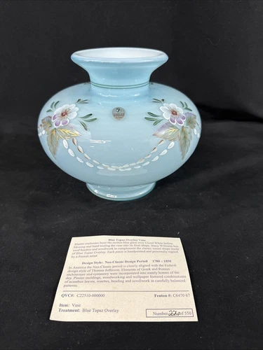 Fenton Heirloom Collection Blue Topaz Overlay Vase - 6 1/2" Tall