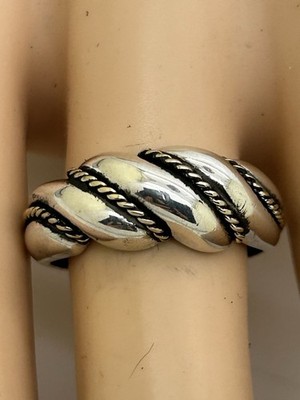 14 K Gelbgold & 925 Sterling Silber gedrehtes Seil Vintage Ring. Größe 7