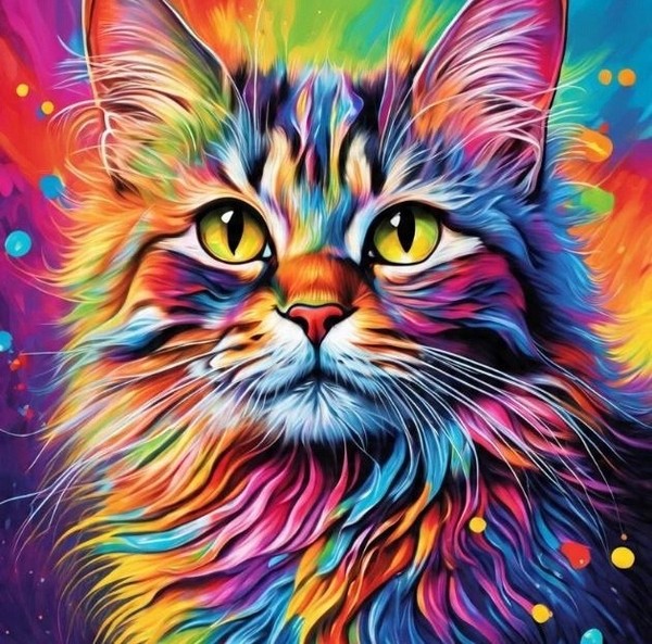 Diamantmosaik-PorträT Einer Farbenfrohen Katze, 30 X 40 Cm, Kreative Diamanten-image