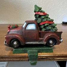 The Christmas Shoppe Stocking Holder Rustic Red Truck Christmas Tree Cabin