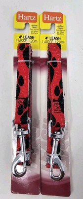 Hartz 4' Leash - Red Puppy Paws Pattern 2 Pack - For All Size Dogs