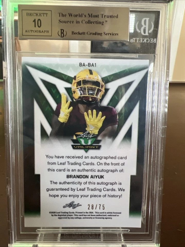 2020 Leaf Valiant GRN  BRANDON AIYUK Rookie RC Auto /75 BGS 9.5/10 49ERS POP 16 - Image 2 of 3