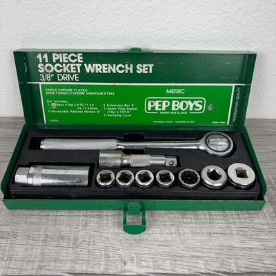 #ad Vintage PEP BOYS Socket Wrench Set 3 8” Drive Metric MADE IN JAPAN $14.99