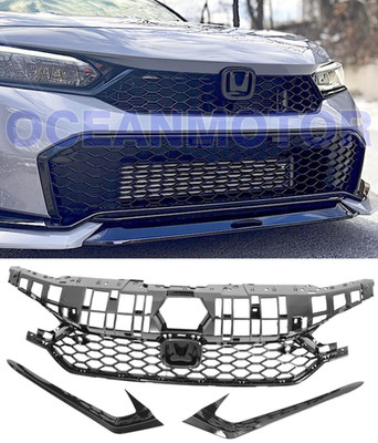 For 2025-2026 HONDA CIVIC TR STYLE FRONT HOOD UPPER GRILLE MESH Glossy BLACK