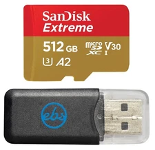 SanDisk Extreme 512GB SDXC UHS-I U3 V30 Memory Card + Card Reader for GoPro H...