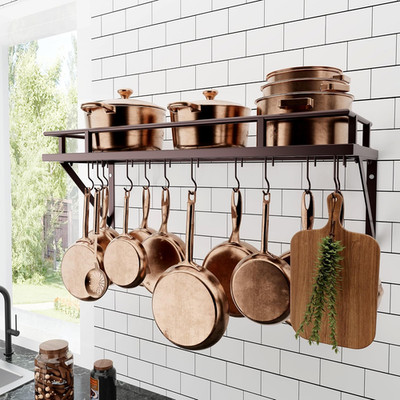 30-Inch Wall Pot Rack, Oil Bronze, 88Lb Capacity, 12 Hooks, Farmhouse | Carbon S