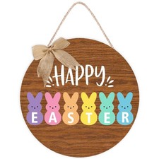 Easter Bunny Door Decor, Happy Wall Sign, Bow, Wooden Hanger Wreath, Party